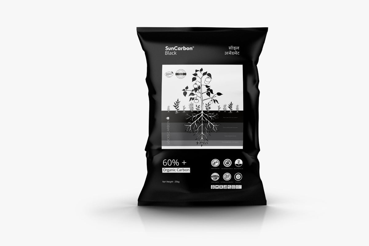 SunCarbon Black | Biochar Soil Amendment | 60%+ Organic Carbon | ECOCERT Certified | 25 Kg